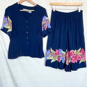 VINTAGE 80s Culotte Set Large Flower Kawaii Coastal Vacation Tropics Bloom